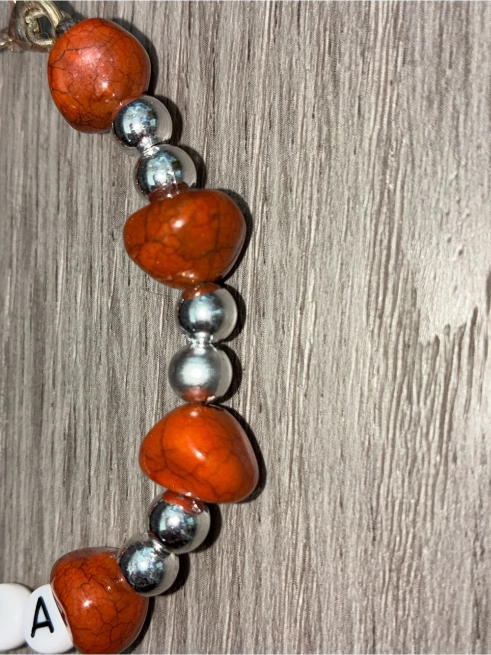 Red Stone Bead Bracelet with Silver Beads